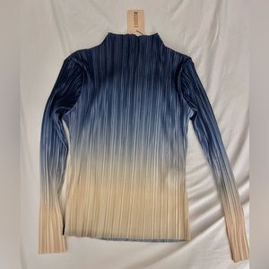 High Neck Ombré Plisse Blouse